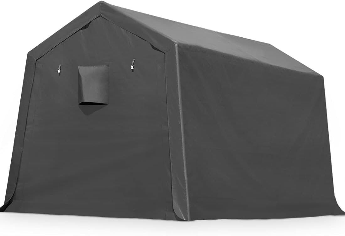 ADVANCE OUTDOOR 10X10 ft Heavy Duty Outdoor Patio Anti-Snow Portable Canopy Storage Shelter Shed Carport with 2 Rolled up Zipper Doors & Vents for Snowmobile Garden Tools, Gray