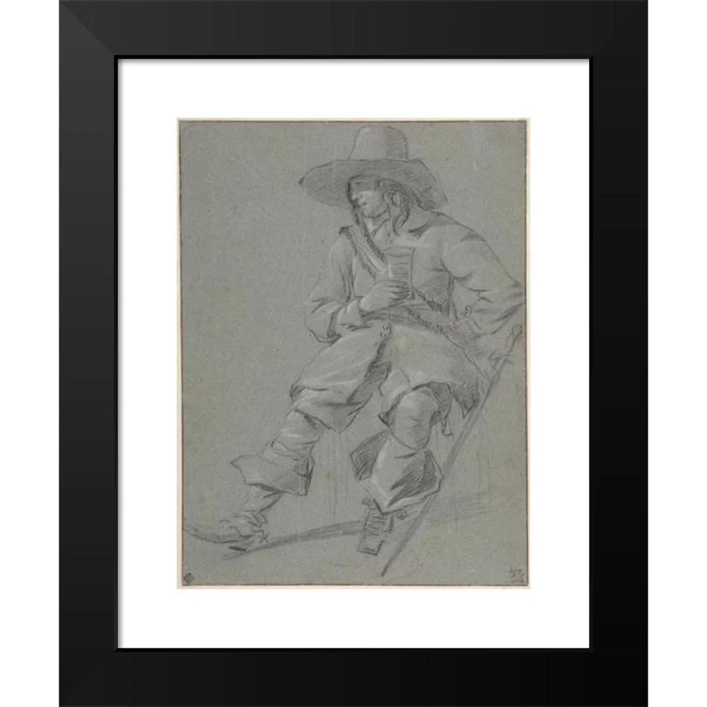 Gabriel Metsu 11x14 Black Modern Framed Museum Art Print Titled - Seated Cavalier with Glass (Mid-17th Century)