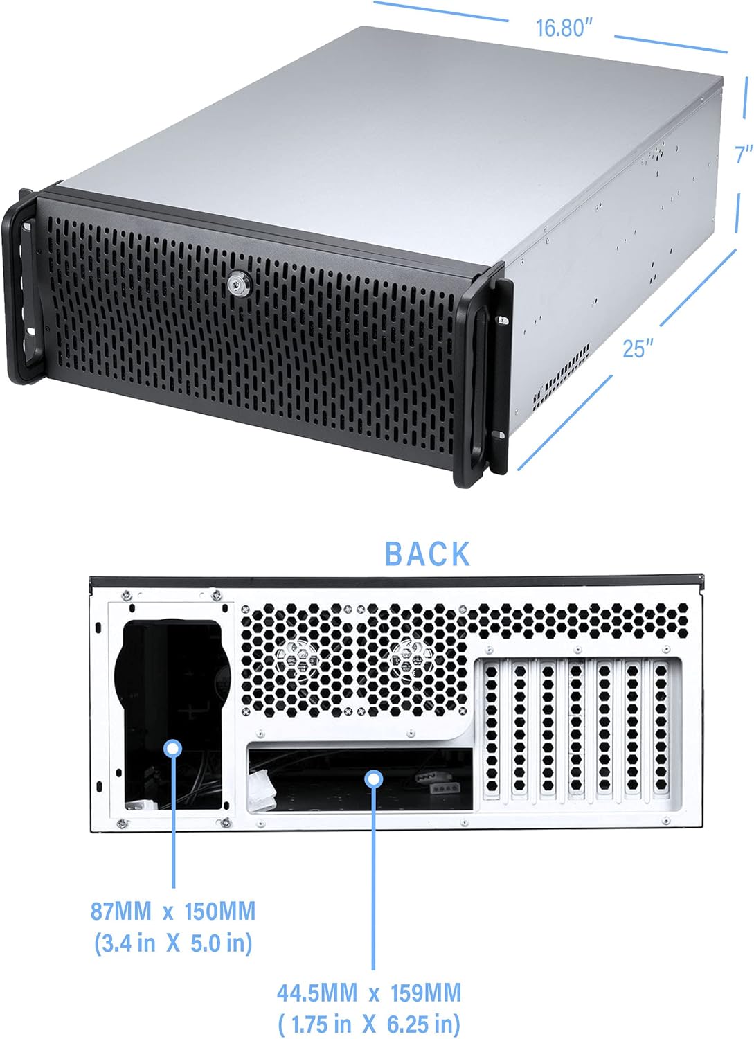 Rosewill 4U Server Chassis 11 Bay Server Case 8X 3.5 + 3X 5.25 HDD, E-ATX, Rackmount Server Case, Include Front 5X 120mm Fans Rear 2X 80mm Fans Metal Rack Mount Computer Case 25 Deep, RSV-L4000U