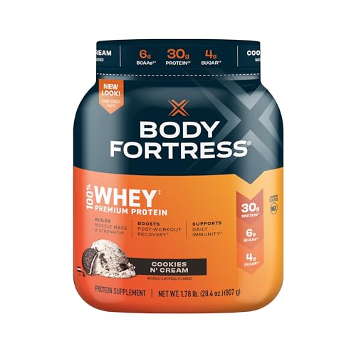 Body Fortress 100% Whey, Premium Protein Powder, Vanilla, 1.74lbs (Packaging May Vary) & 100% Whey, Premium Protein Powder, Strawberry, 1.78lbs (Packaging May Vary)