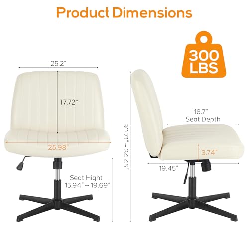 DUMOS Criss Cross Chair Legged Office Wide Comfy Desk Seat, No Wheels Armless Computer Task Seating, Swivel Vanity Home Height Adjustable