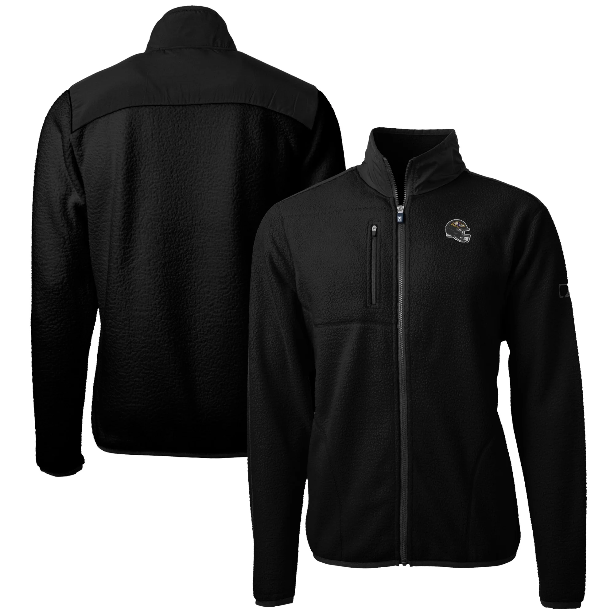 Men's Cutter & Buck  Black Baltimore Ravens Helmet Cascade Eco Sherpa Fleece Full-Zip Jacket
