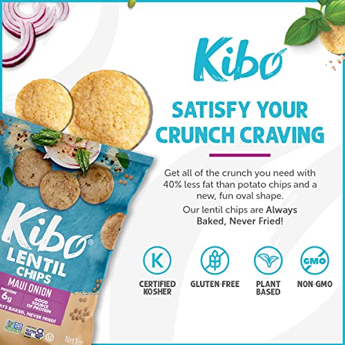 Kibo Lentil Chips Variety Pack - Gluten-Free Vegan Chips - Non-GMO Verified - Plant-Based 28 grams – Maui Onion, Sea Salt, and Spicy Ranch - 12 pack