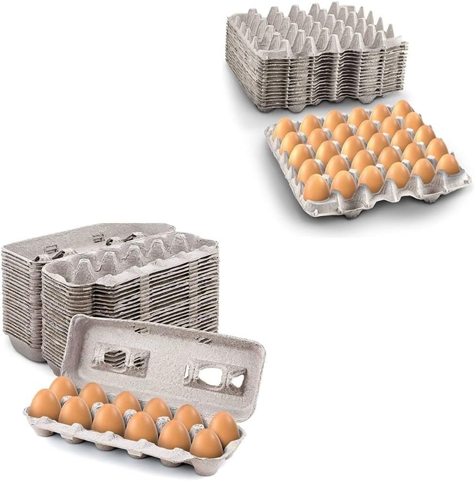 Blank Natural Pulp Egg Cartons Holds Up to Twelve Eggs - 1 Dozen and Biodegradable Pulp Fiber Egg Flats for Storing up to 30 Large or Small Eggs (15 Pieces) Each by MT Products