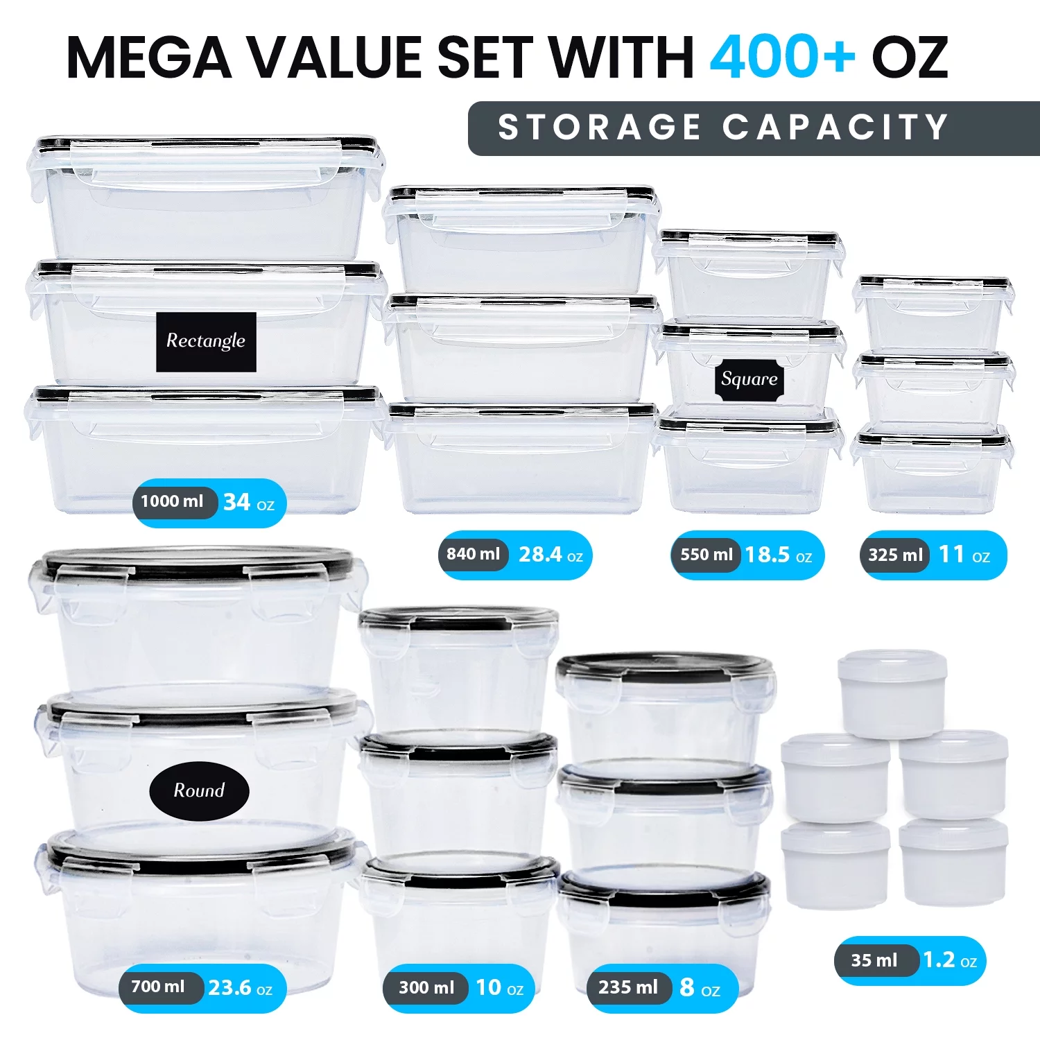 52 Pcs Food Storage Containers with Lids-(26 Clear Plastic Containers with 26 Lids) BPA-Free Meal Prep Airtight Kitchen and Pantry Organization, Microwave, Dishwasher Safe with Labels & Marker
