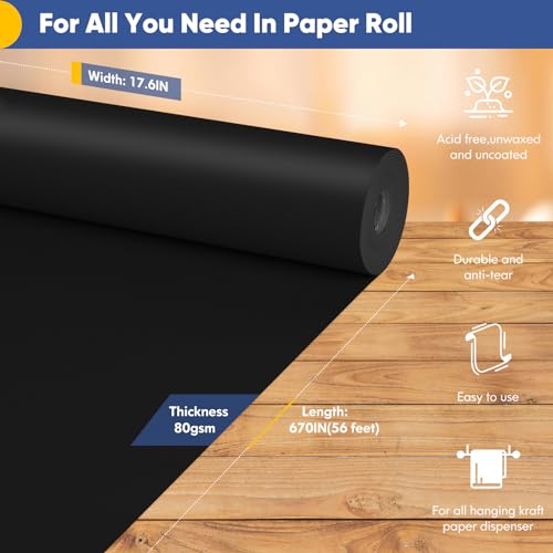Vanhench Black Wrapping Paper, 17.5
