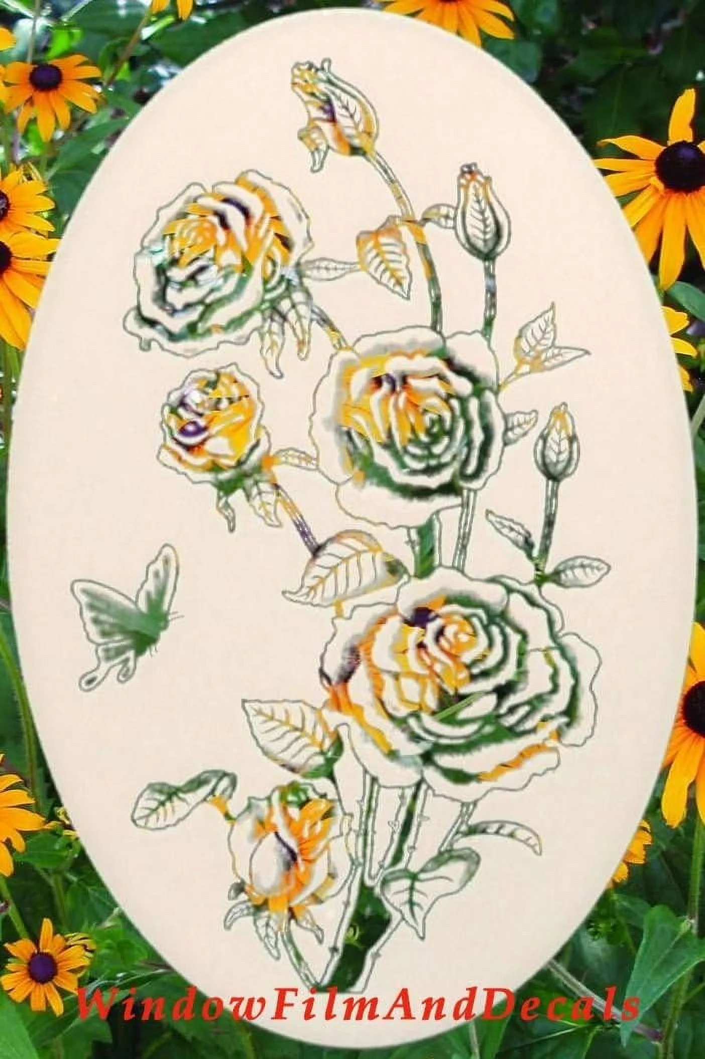 Roses Etched Window Decal Vinyl Glass Cling - 15