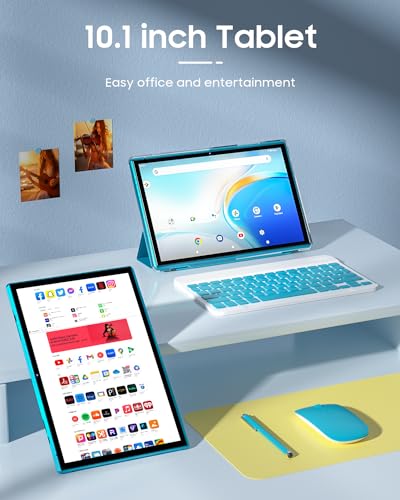 2 in 1 Tablet with Keyboard Case Mouse Stylus, 10 inch Tablet Android 12.0 Tablets PC 4GB RAM+32GB ROM 1TB Expandable Tableta Computer, 10.1 IPS Screen, 2+8MP Dual Camera, WiFi BT Google Play.