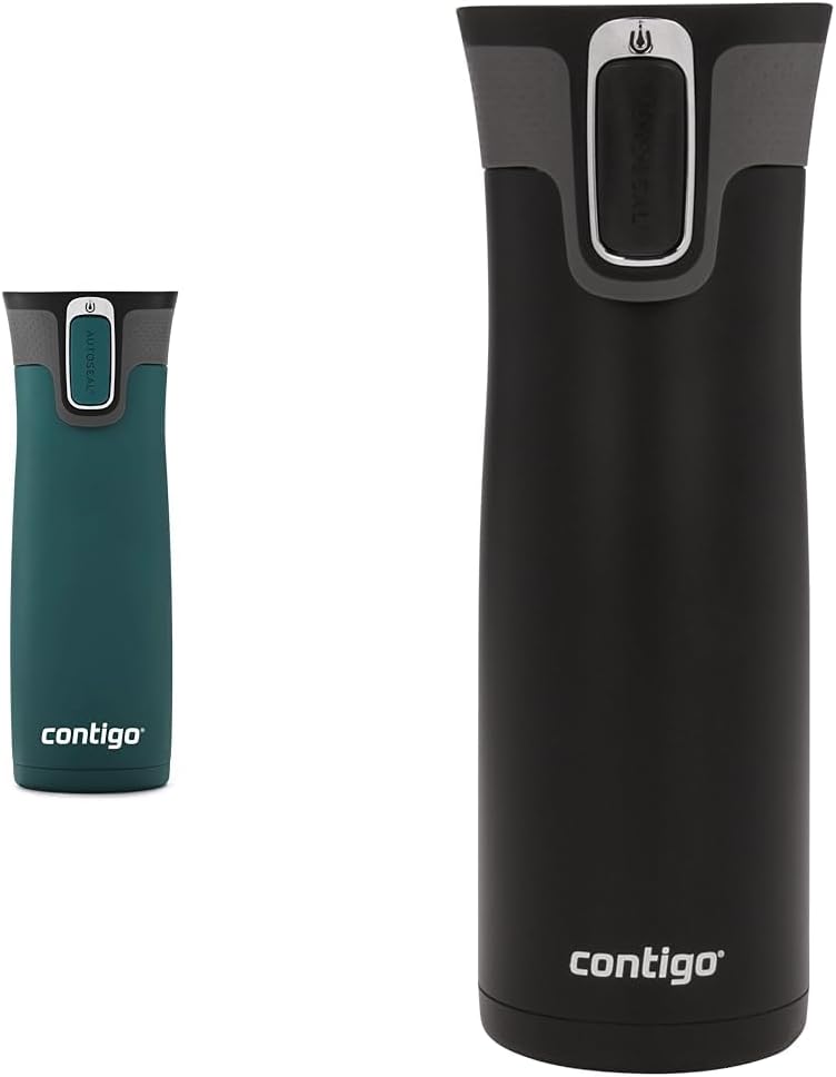 Contigo West Loop 20oz Stainless Steel Vacuum Travel Mugs with Spill-Proof Lids, Keep Drinks Hot up to 5 Hours and Cold up to 12 Hours, Chard and Matte Black