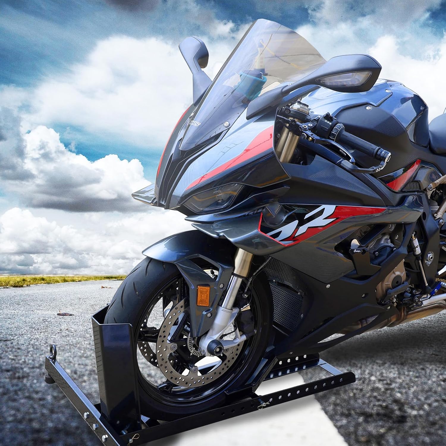 Torin ATRM05012B Motorcycle Trailer Wheel Chock: Adjustable Heavy-Duty Steel Motorcycle Stand Wheel Tire Chock for 16