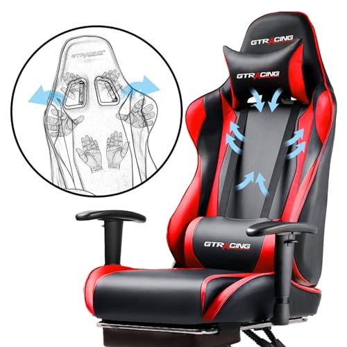 GTRACING Gaming Chair with Footrest, Ergonomic Computer Game Desk Chair, Reclining Game Chair Seat Height Adjustment, Swivel Rocker with Headrest and Lumbar (Blue)