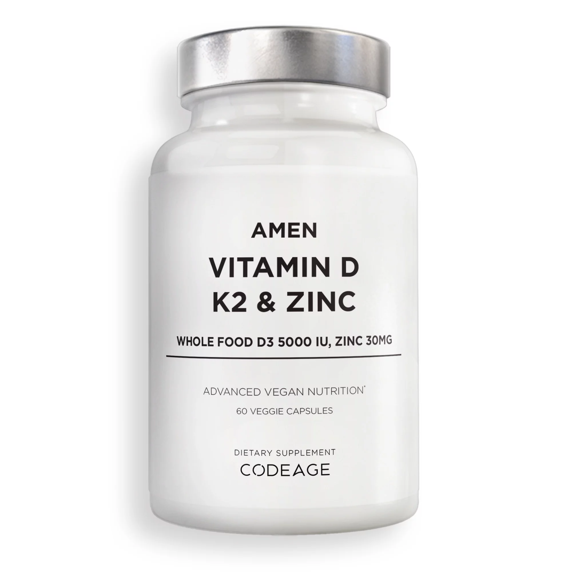 Amen Vitamin D, K2 & Zinc, Cholecalciferol D3 5000 IU, Organic Whole Food Blend, Non-GMO, 60 ct