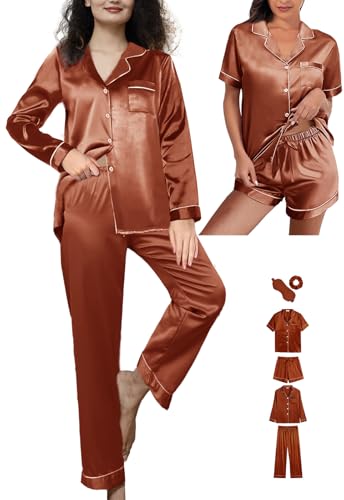 6Pcs Womens Silk Satin Pajamas Set XS-XXL Pajama Sets Pjs Set Button Down Pj Sets Sleepwear Loungewear