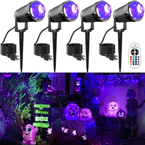 Halloween Christmas LED Spot Lights Outdoor Black Light Projector, 12W Color Changing Landscape Lighting Wired 120V IP65 Waterproof Outdoor Spotlight for Glow Party Garden Yard Indoor Decor(4Pack)
