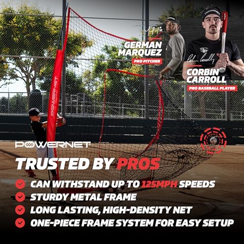 PowerNet Pro One Piece Softball Baseball Net, Portable Baseball Training Equipment, Hitting, Throwing & Pitching Net with Carrying Bag