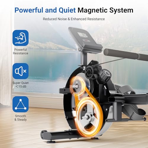 Dripex Rowing Machines for Home Use, Rowing Machine Magnetic Rower, Max 350 LBS, 16 Levels of Workout Resistance, Dual Slide Rail, Bluetooth App Compatible, LCD Monitor, Row Machine for Gym Exercise