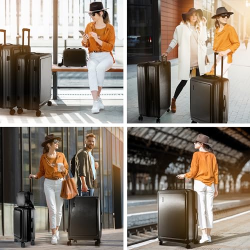 22 Inch Carry On Luggage 22x14x9 Airline Approved, Carry On Suitcase with Wheels, Hard-shell Carry-on Luggage, Durable Luggage Carry-On, Black Small Suitcase with Cosmetic Case