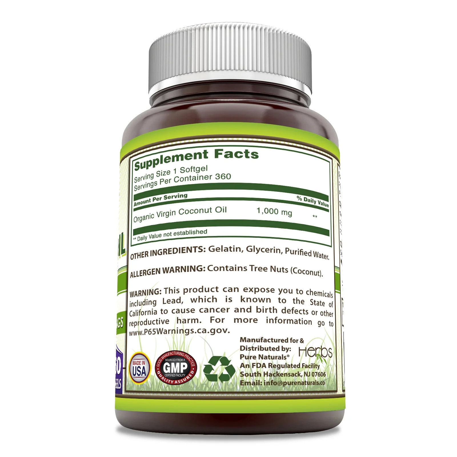 Pure Naturals Extra Virgin Coconut Oil 1000mg 360 Softgels Supplement | Non-GMO | Gluten Free