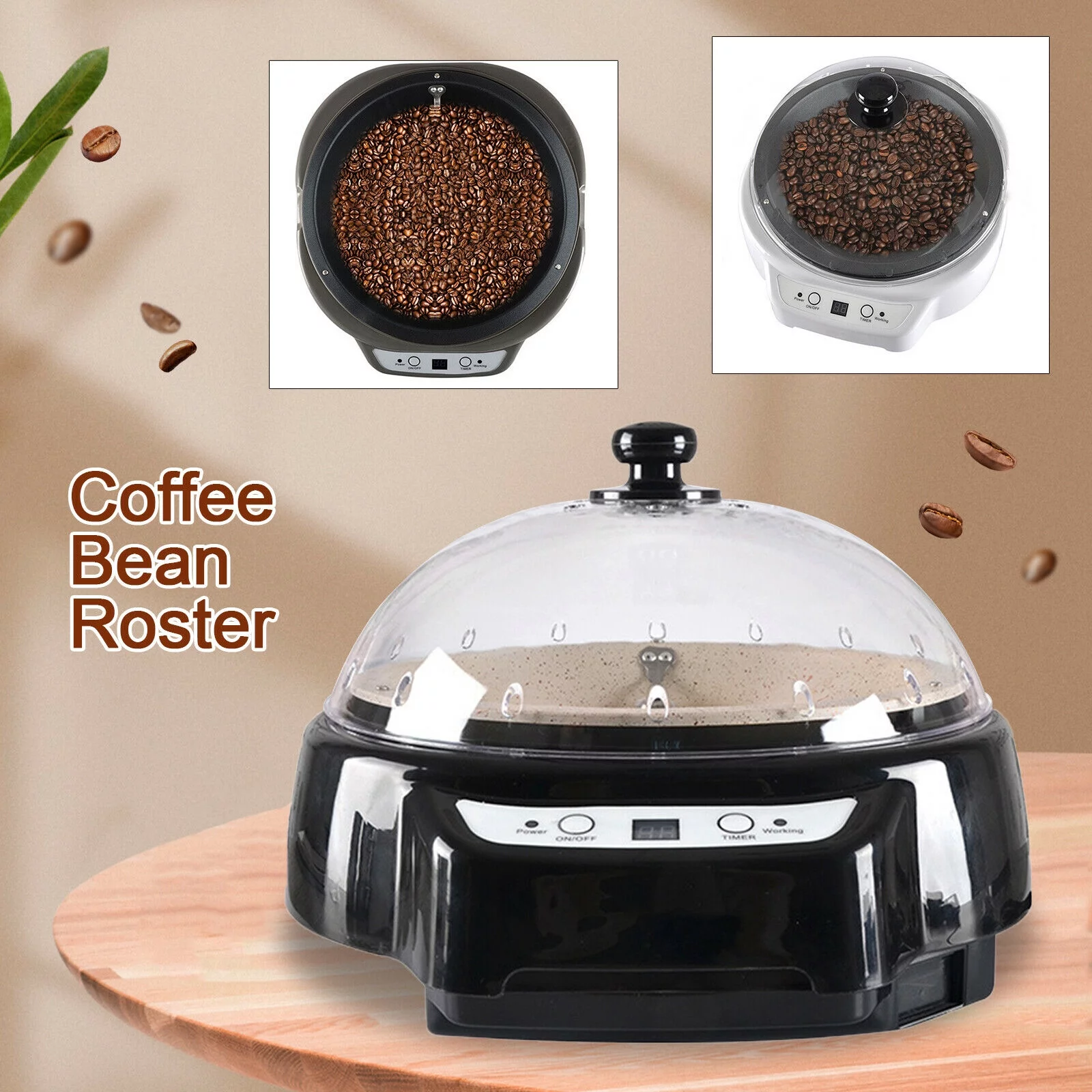 Electric Coffee Roaster Machine Baker Peanut Nuts Home Coffee Roasting Machine Timing Function(Black)