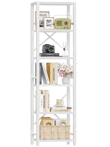 Furologee 6 Tier Tall Bookshelf, Industrial Narrow Bookcase, Display Standing Shelf Units, Metal and Wood Storage Rack Organizer for Living Room, Home Office, Entryway, Kitchen, Rustic Brown