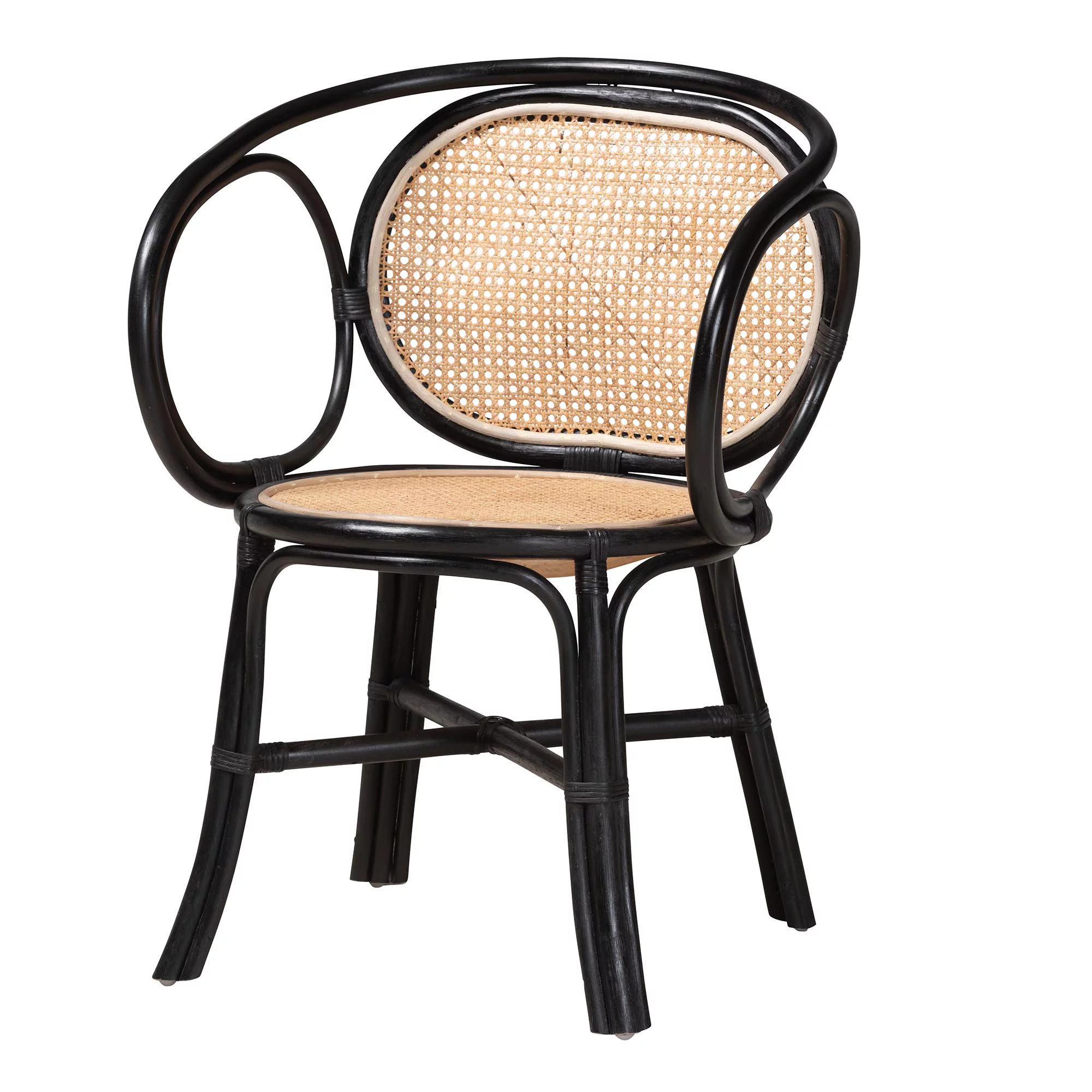 Baxton Studio Palesa Modern Bohemian Two-Tone Black and Natural Brown Rattan Dining Chair