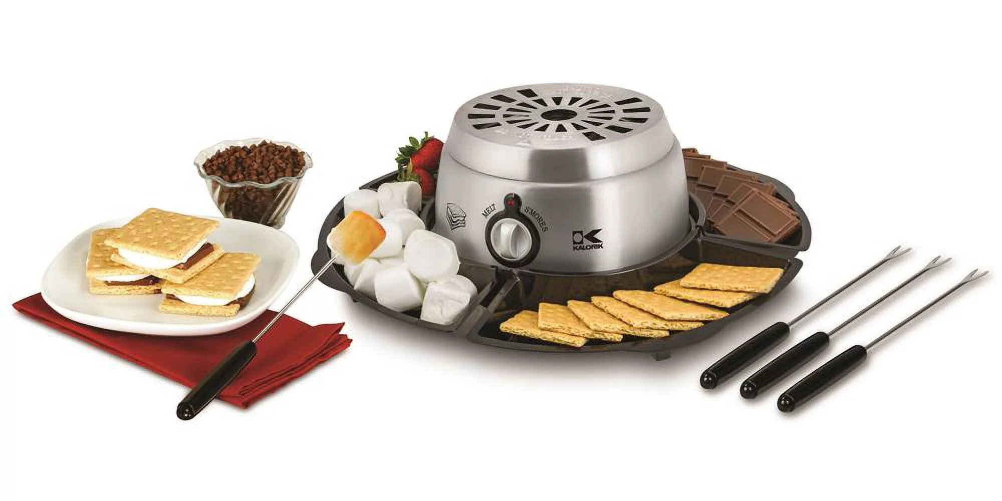 2-in-1 S'mores Maker with Chocolate Fondue in Silver
