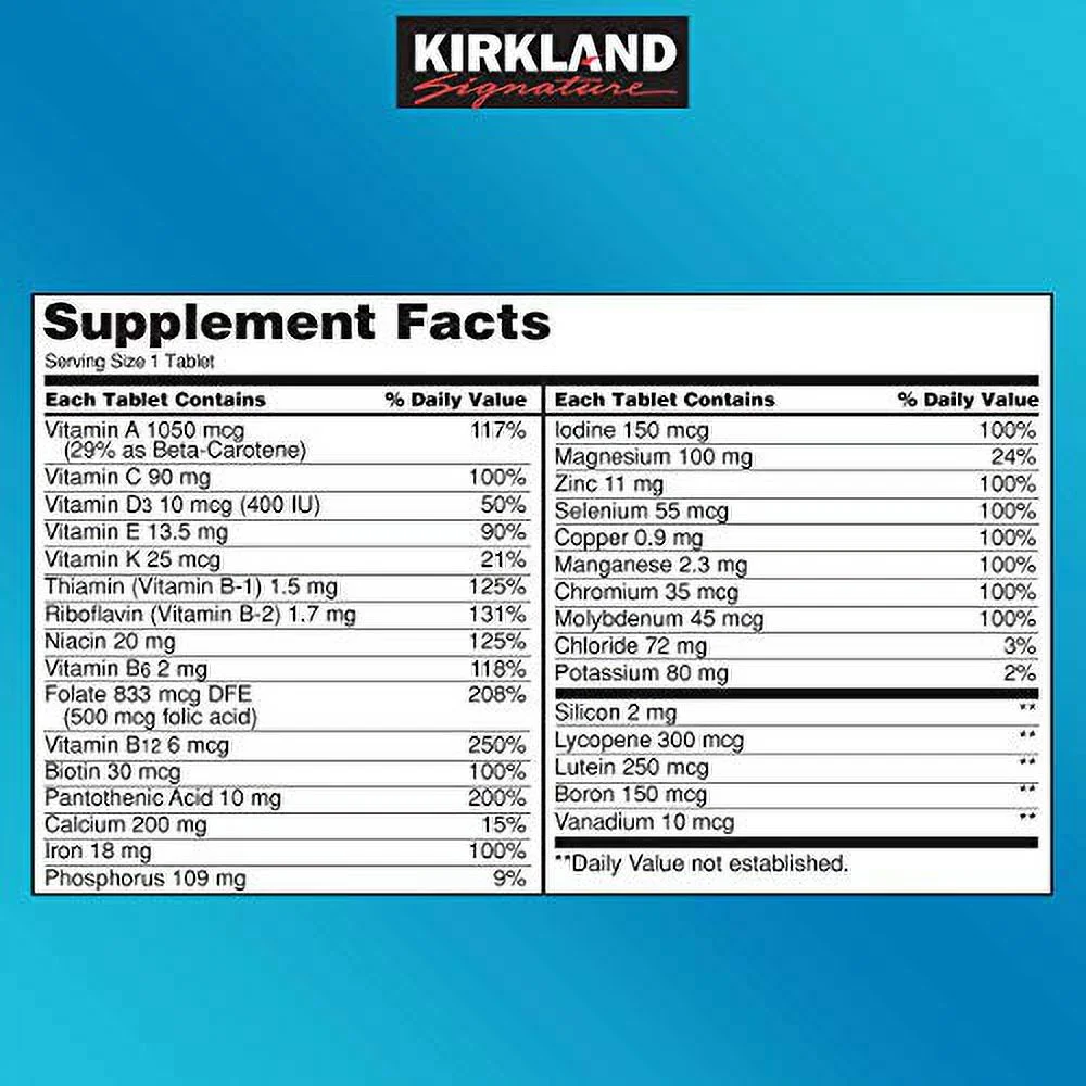 Kirkland Signature Daily Multi Vitamins & Minerals Tablets, 500-Count Bottle