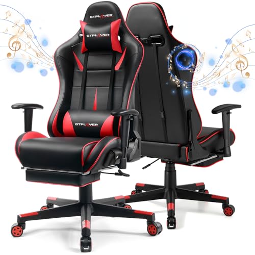 GTPLAYER Gaming Chair with Speakers, Music Gaming Recliner Chair for Adults and Kids, Height Adjustable Computer Game Reclining Chair with Footrest by GTRacing (Black)