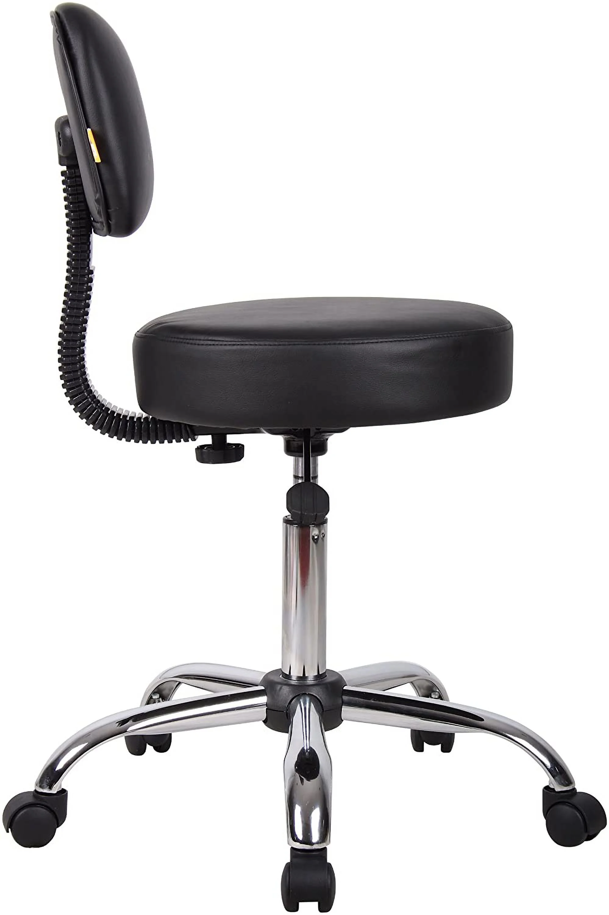Boss Office Products Be Well Medical Spa Stool with Back in Vinyl, Black Black With Back Cushion Stool