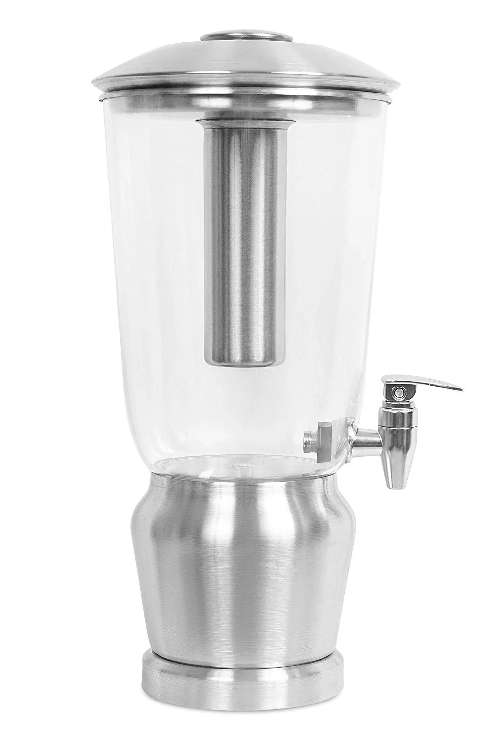 BirdRock Home 1.5 Gallon Stainless Steel Beverage Dispenser with Ice Container, Stand & Spigot | Round | BPA Free Clear Acrylic