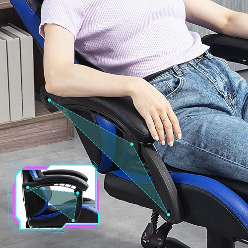 Massage Gaming Chair w/Footrest, Ergonomic High Back PC Chair w/Headrest and Lumbar, PU Swivel Home Desk Office Chair, Black