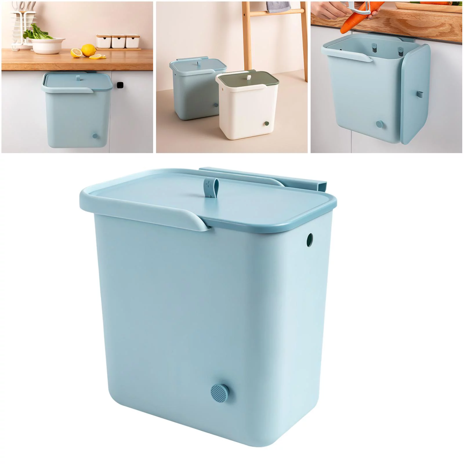 2.4 Gallon Kitchen Hanging Trash Can Sealed Under Sink RV Bedroom Indoor Compost blue