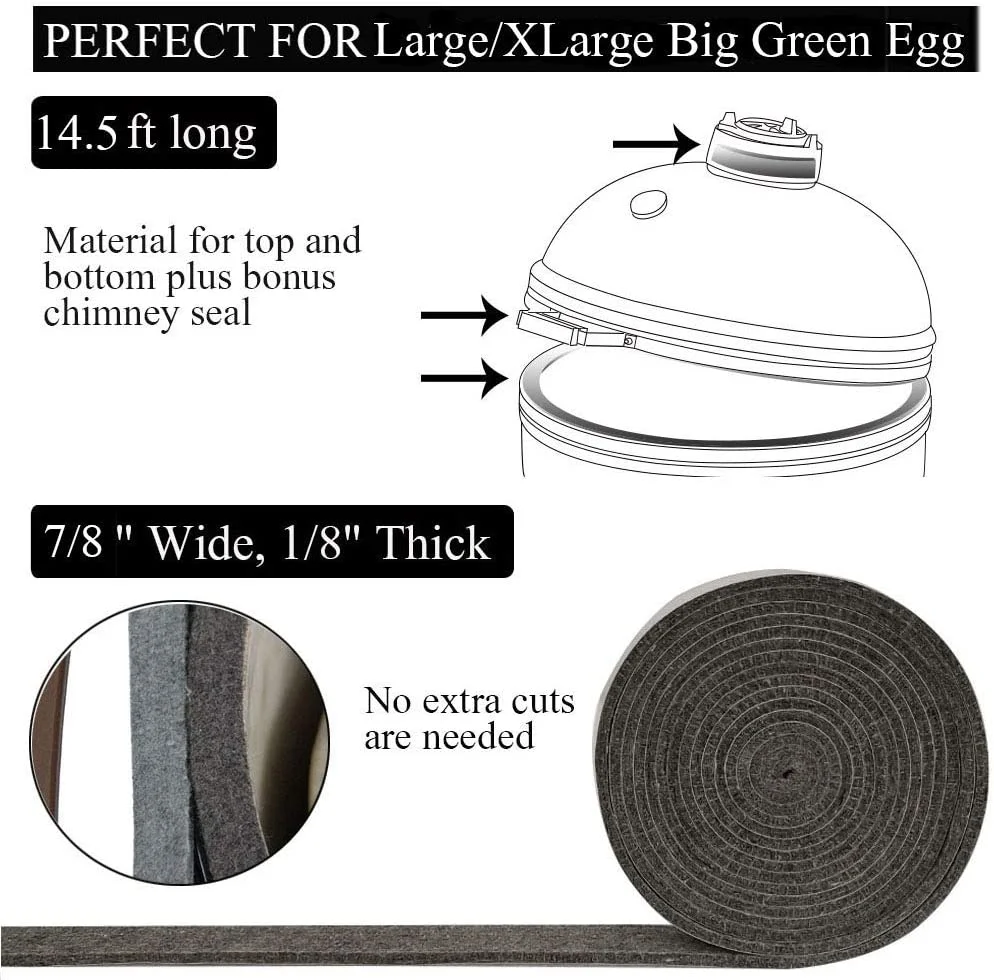 High Temp Grill Gasket Replacement Fit Large/XLarge Big Green Egg BBQ Smoker Gasket Pre-Shrunk Accessories Self Stick Felt 14ft Long, 7/8