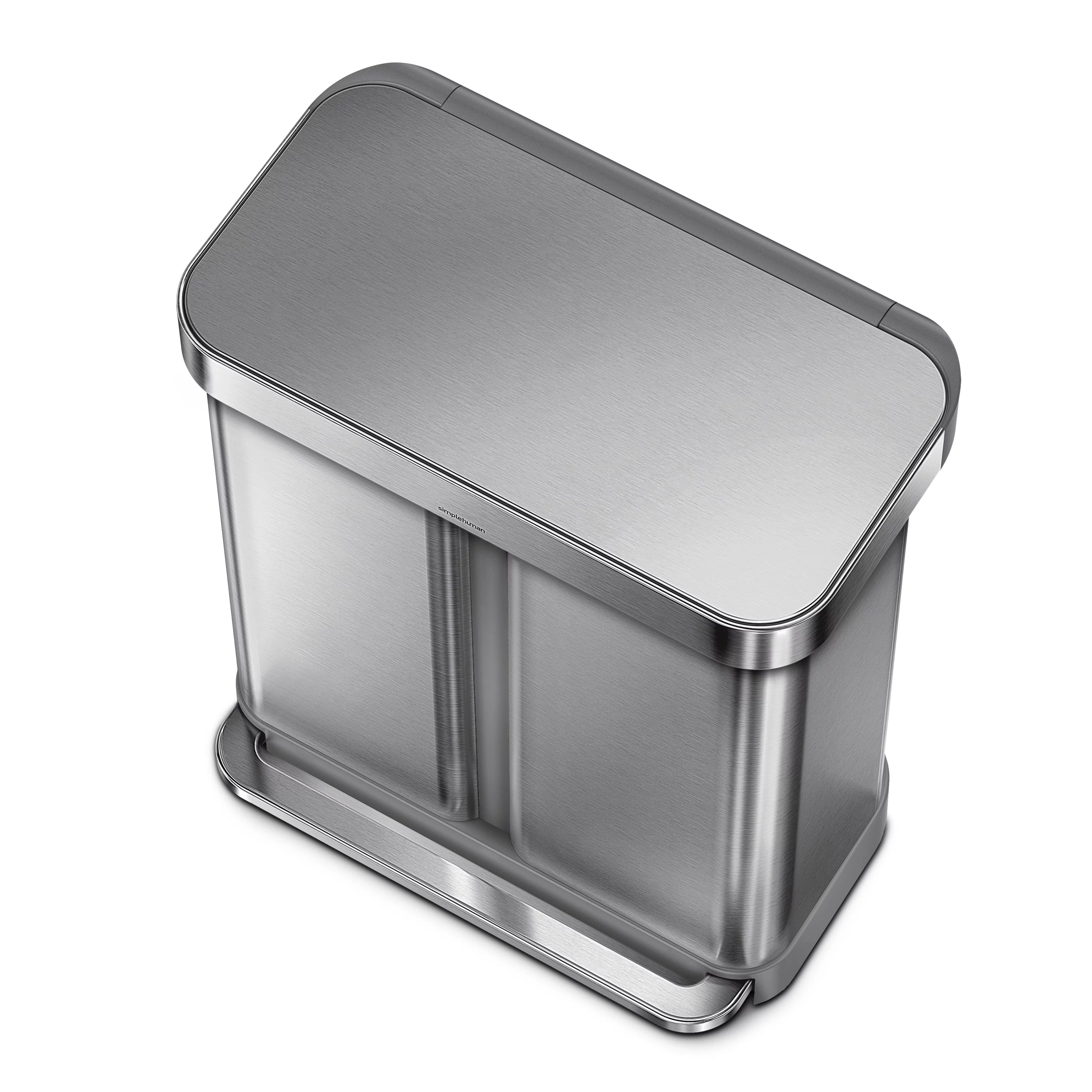 simplehuman 58 Liter / 15.3 gal Stainless Steel Dual Compartment Recycler Kitchen Step Trash Can, Brushed Stainless Steel