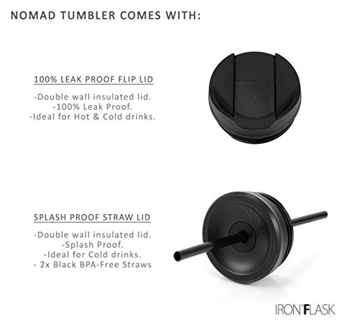 IRON °FLASK Nomad Tumbler - 2 Lids Straw/Flip, Vacuum Insulated Stainless Steel Bottle, Double Walled, Drinking Cup, Thermo Coffee Travel Mug, Water - Blue Waves, 16 Oz