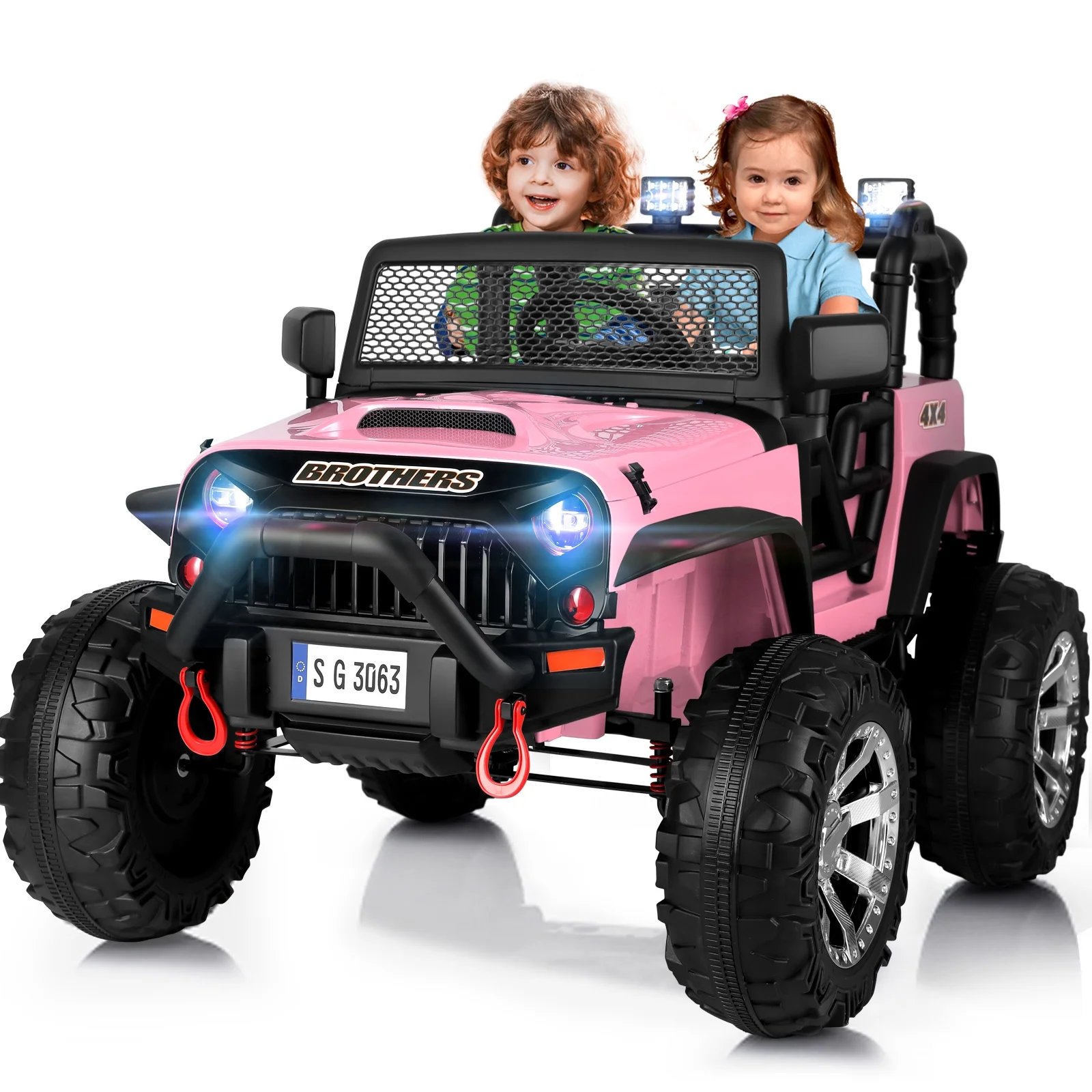 JOYLDIAS 12V9A Kids Ride On Truck Electric Car with Remote Control, Electronic Power Steering,Oversized Tires,Bluetooth,Music,LED Lights,Spring Suspensions(Pink)