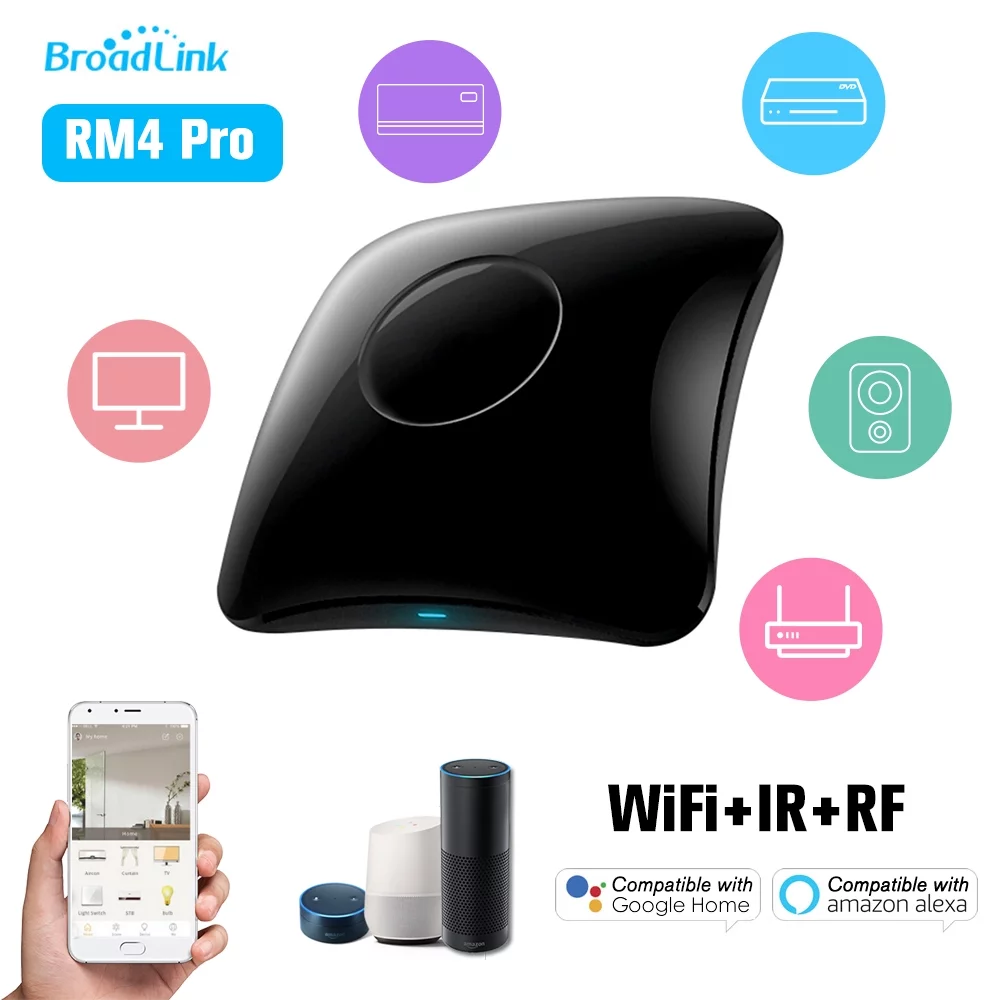 Broadlink BroadLink RM4 Pro WiFi Smart Home Automation Universal Remote Controller WiFi+IR+RF Switch App Control Timer Compatible with Smart Home Automation