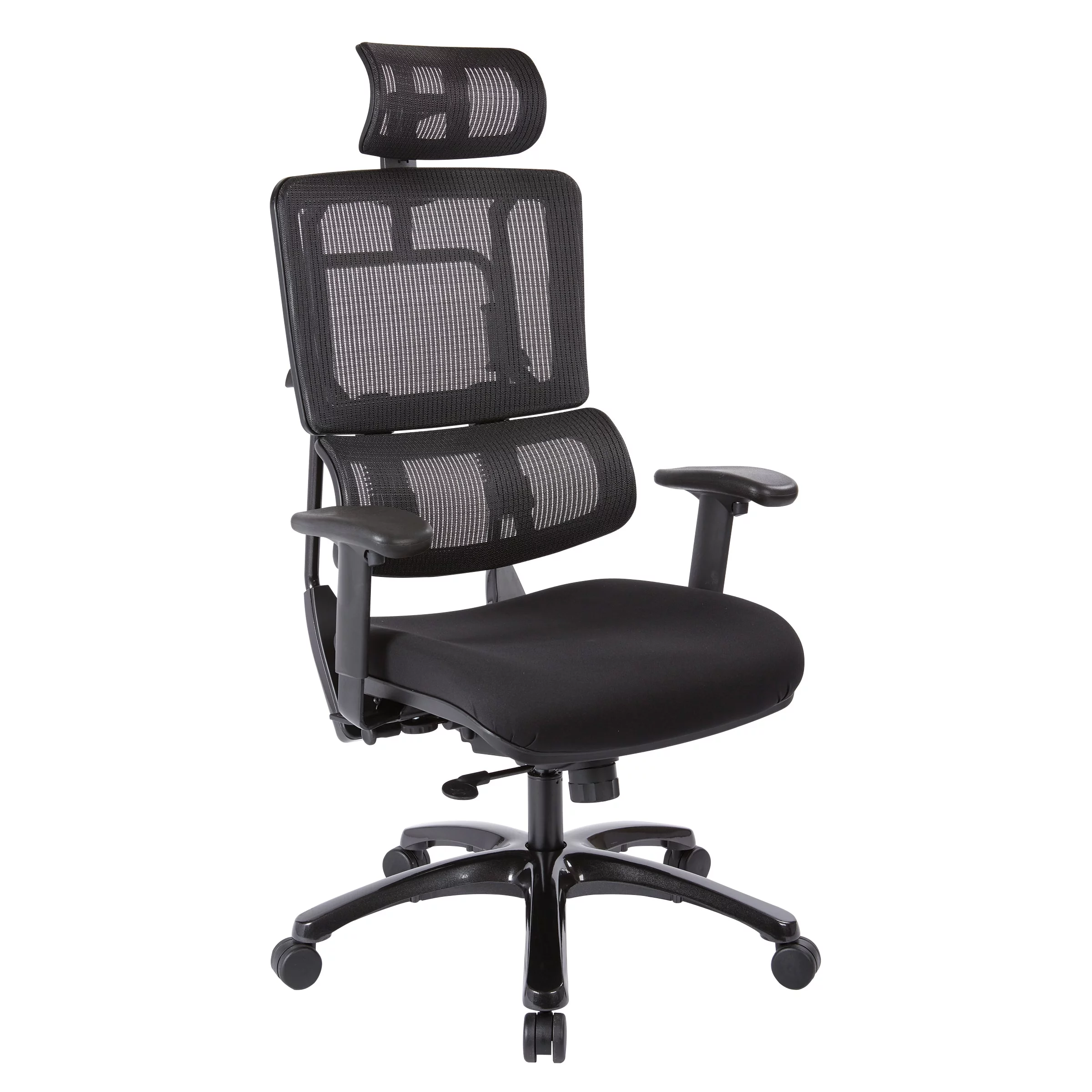 Office Star Products Vertical Black Mesh Back Chair with Shiny Black Base and Coal Free Flex Fabric with headrest