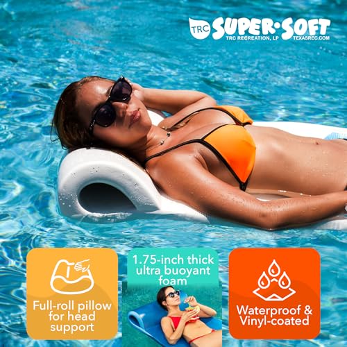 TRC Recreation Sunsation Vinyl Coated Foam Swimming Pool Float Mat Adult Lounger with Built-in Roll Pillow