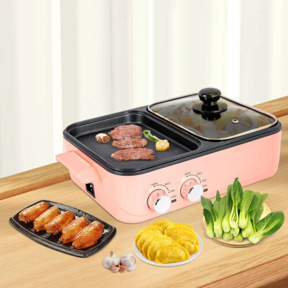 1500W 2in1 Electric Hot Pot Non-Stick Korean BBQ Plate Pan Shabu Grill Barbecue