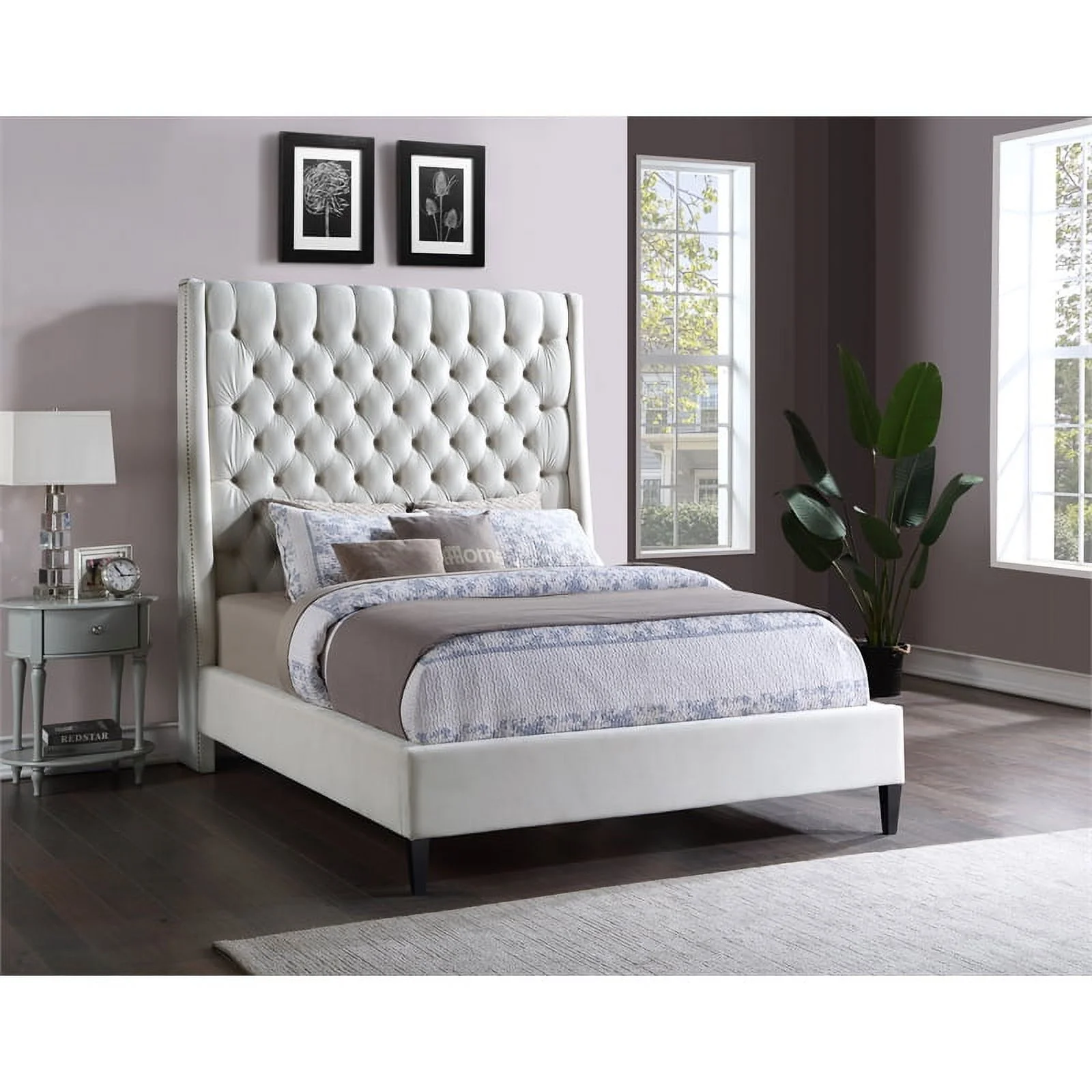 Meridian Furniture Fritz Cream Velvet Queen Bed