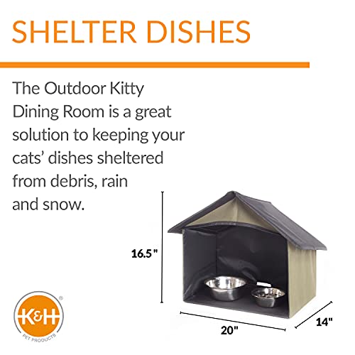 K&H Pet Products Outdoor Cat Dining Room Covered Outdoor Feeding Station Shelter for Feral Cat Food & Water Bowls, Pairs with K&H Thermo-Kitty Cafe (Sold Separately) - 14 X 20 X 16.5in Olive