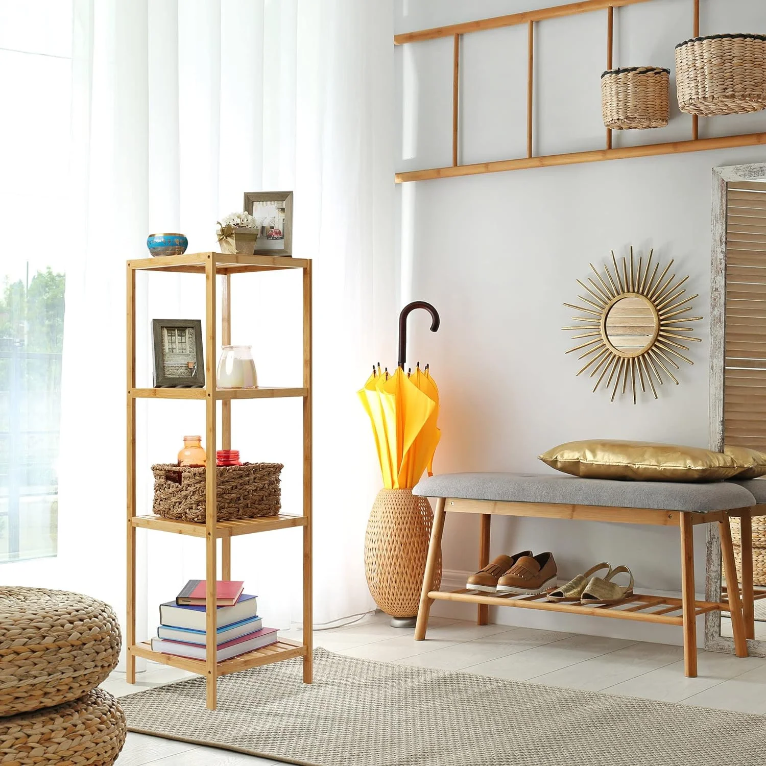 Bamboo Shelf - Shelving Storage Unit For Bathroom, Bedroom, And Living Room