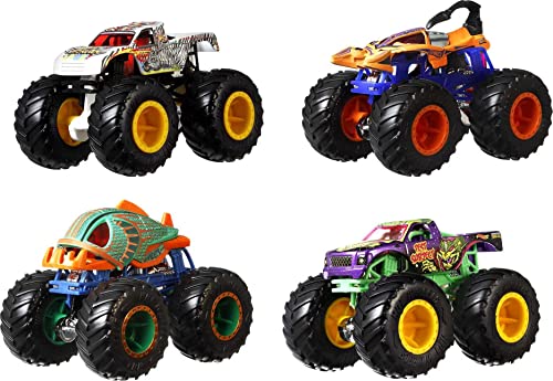 Hot Wheels Monster Trucks Set of 4, 1:64 Scale 4-Pack of Toy Trucks, Collectible Vehicles (Styles May Vary)