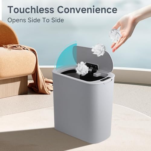 5 Gallon Motion Senor Bathroom Trash Can with Lid, Automatic Garbage Can Touchless, Smart Plastic Waste Basket for Narrow Spaces, Bathroom, Office, Bedroom, Living Room (Black)