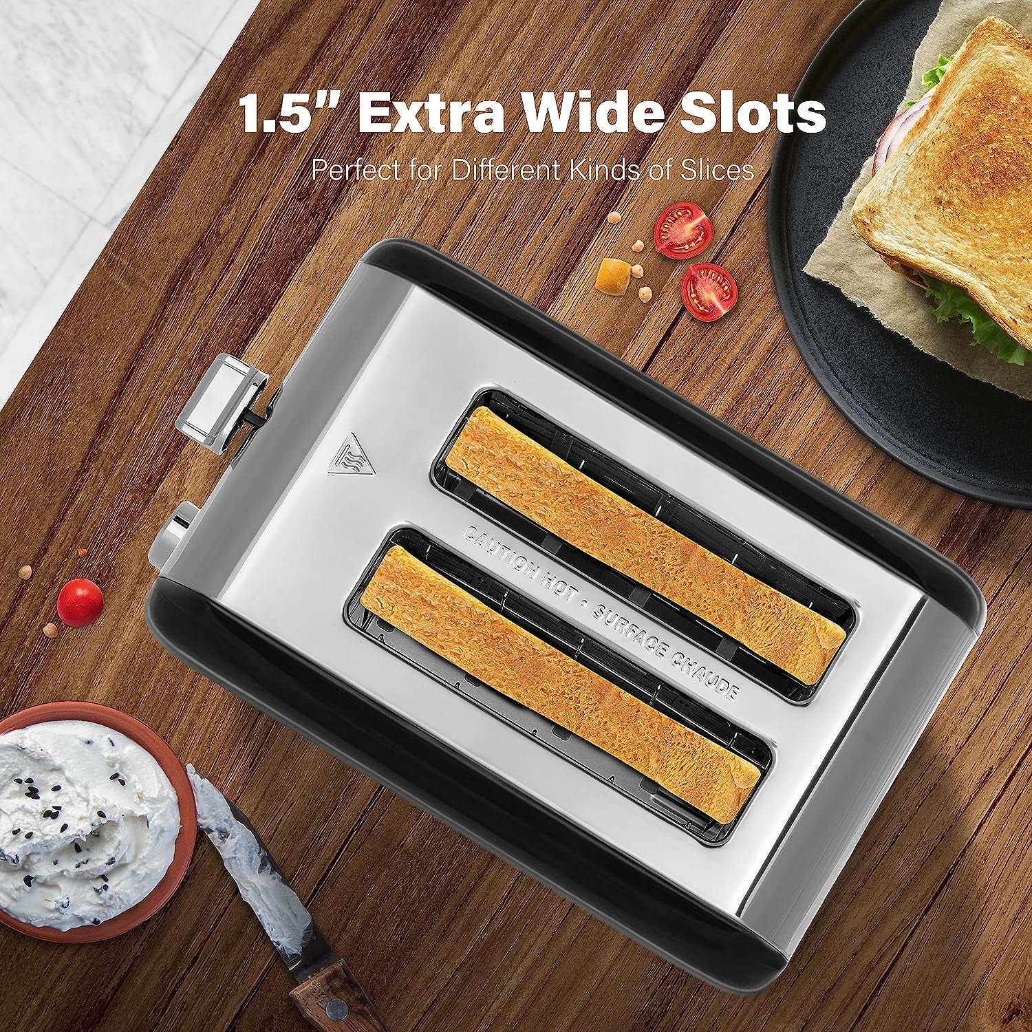 YSSOA 2-Slice Toaster with 1.5 inch Wide Slot, Toast Bread Machine with Removable Crumb Tray, Black