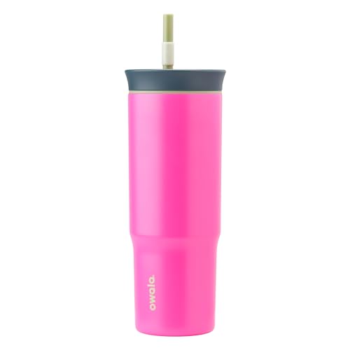 Owala Stainless Steel Triple Layer Insulated Travel Tumbler with Spill Resistant Lid, Straw, and Carry Handle, BPA Free, 40 oz, Dusty Pink (Yoga Rose)