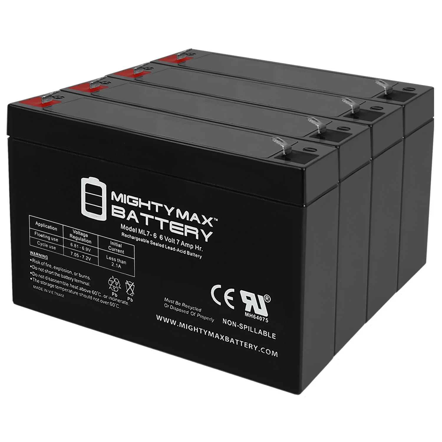 6V 7Ah UPS Battery for W. W. Grainger 5VC07 - 4 Pack