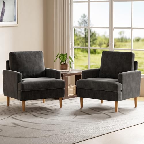 VKNOW Accent Chair Living Room Chair, Modern Comfy Chenille Armchair, Mid Century Modern Reading Sofa Chairs for Bedroom Living Room,Blue