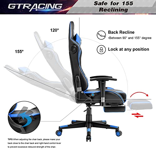 GTRACING Gaming Chair with Footrest Speakers Video Game Chair Bluetooth Music Heavy Duty Ergonomic Computer Office Desk Chair